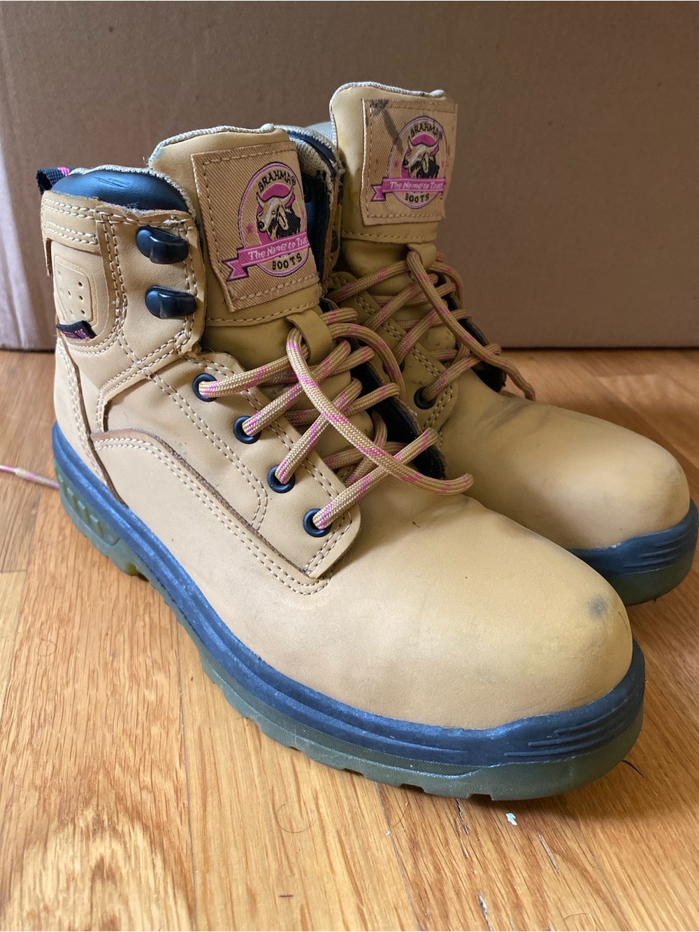 Brahma Wheat Work-Style women Boots with Pink Accents